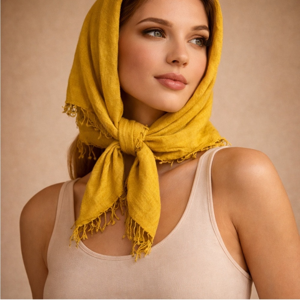 Charming Charlie Mustard Yellow Scarf – Lightweight Fringe Wrap